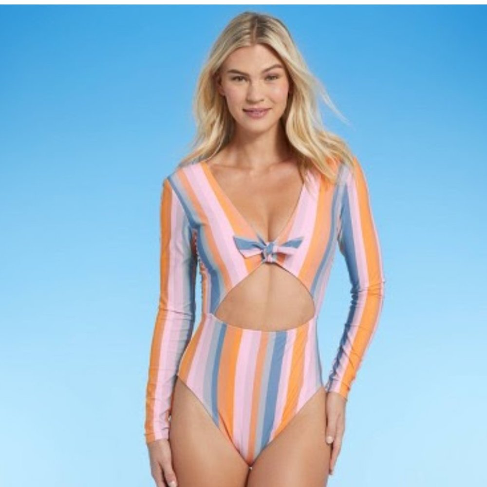 Women's Long Sleeve Knot-Front Cut Out One Piece Rash Guard - Shade & Shore™